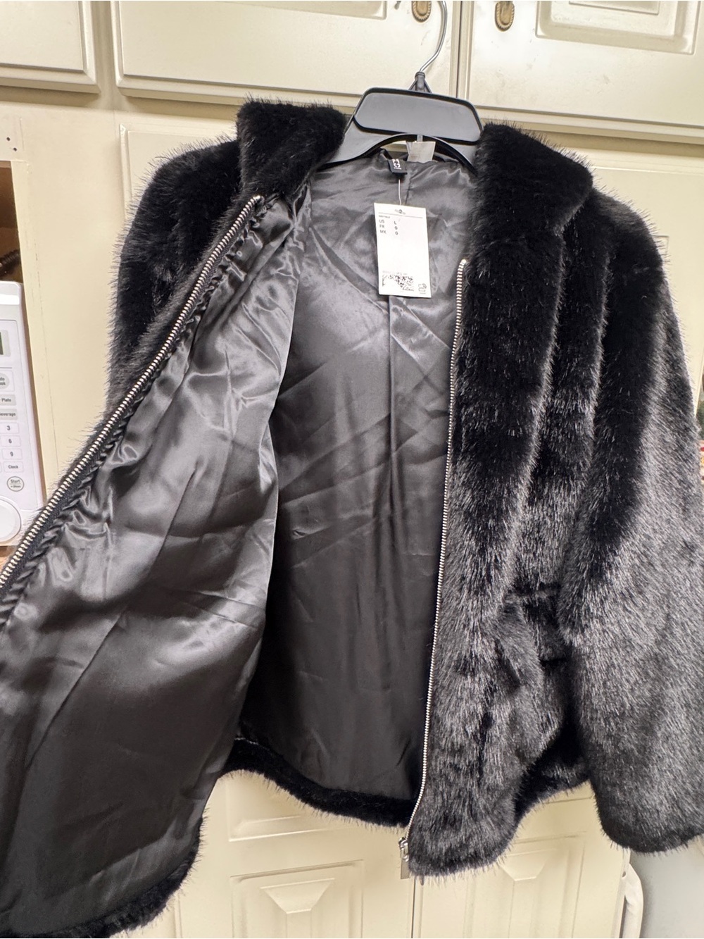 H&M Black Faux Fur Hooded Jacket Brand New With Tags, Size Large - Picture 2 of 7